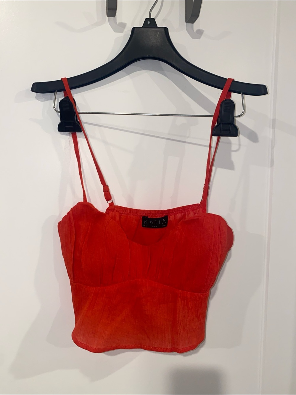 Kaiia Red Pleated Spaghetti-Strap Crop Camisole Size-4. Never worn.